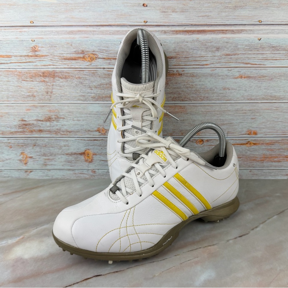 Adidas Signature Natalie Leather White and Yellow Golf Shoes